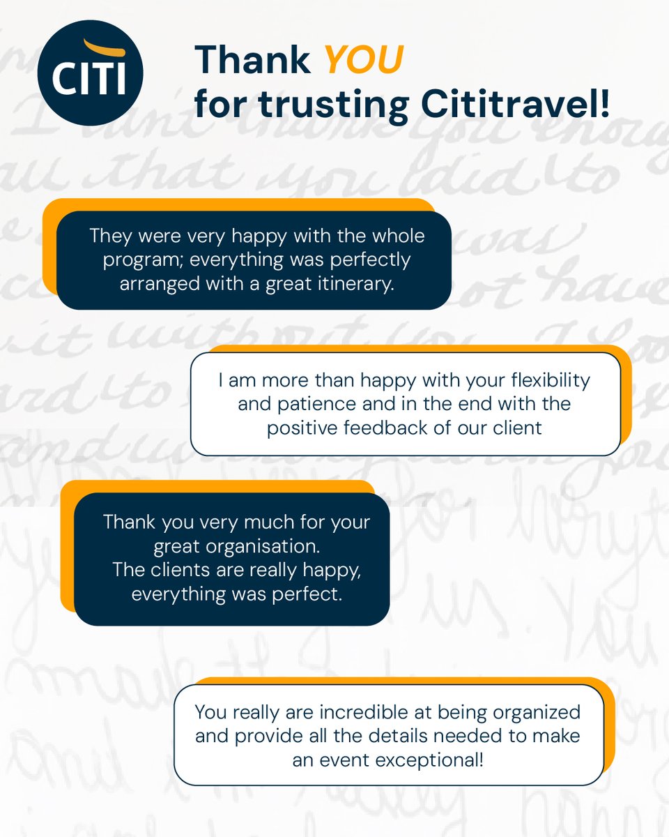 Client feedback that drives us forward.

Part 1 of many 🤍

#MICE #ClientFeedback #CititravelDMC