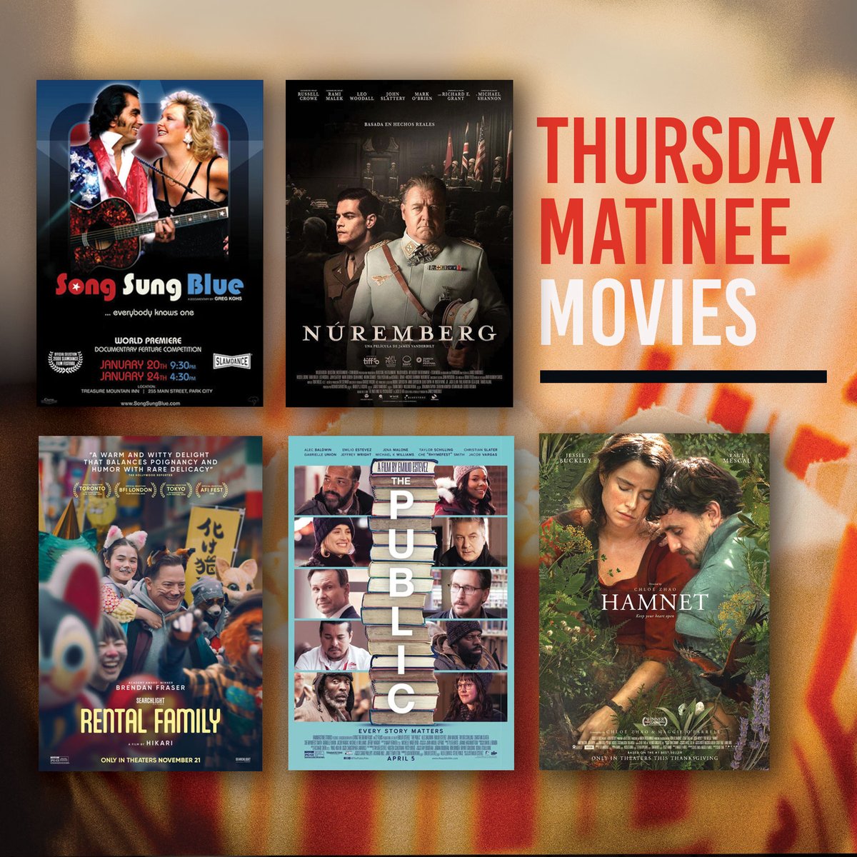 HenHudLibrary's tweet photo. Visit our website for dates & & times!
#matinee #movie #hhfl #librariesrock #SongSungBlue #Nuremberg #RentalFamily #ThePublic #Hamnet https://t.co/rI8hBWIkq8