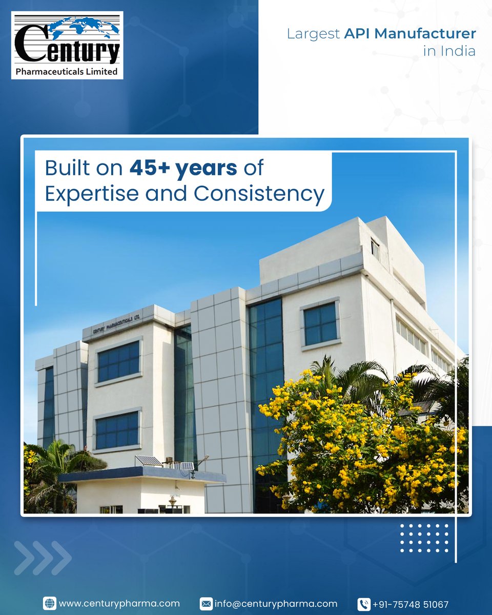 CenturyPharma_'s tweet image. 45+ Years of Excellence in API Manufacturing 💊

📞 Connect with our API experts today!
🌐 centurypharma.com
📧 info@centurypharma.com

#CenturyPharma #APIManufacturing #PharmaceuticalIndustry #ActivePharmaceuticalIngredients #PharmaManufacturing #GlobalPharma