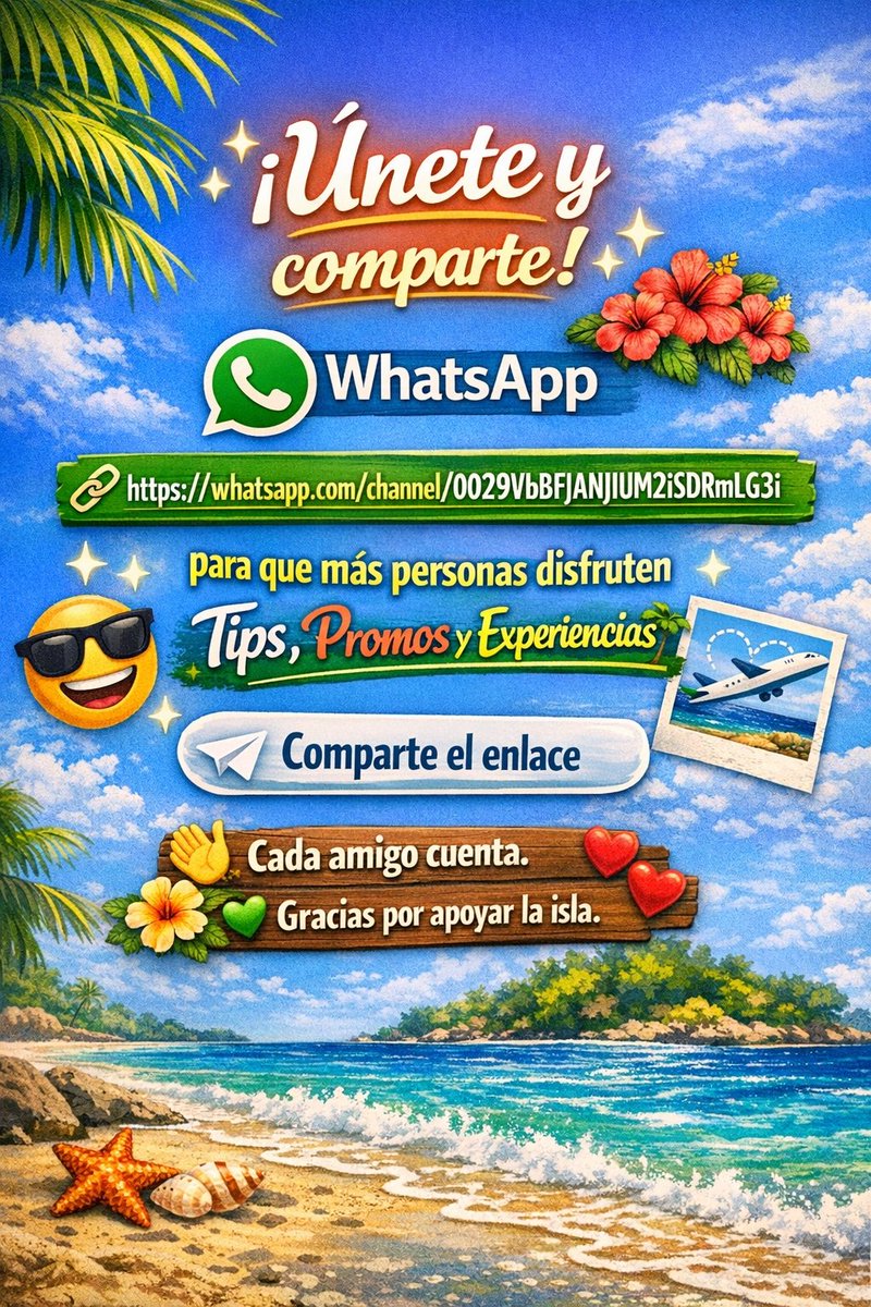 ¿Ya conoces nuestro canal de WhatsApp?  
Promos, tips y magia isleña 🌴  
👉 whatsapp.com/channel/0029Vb…  
¡Compártelo y ayúdanos a crecer! 💚
