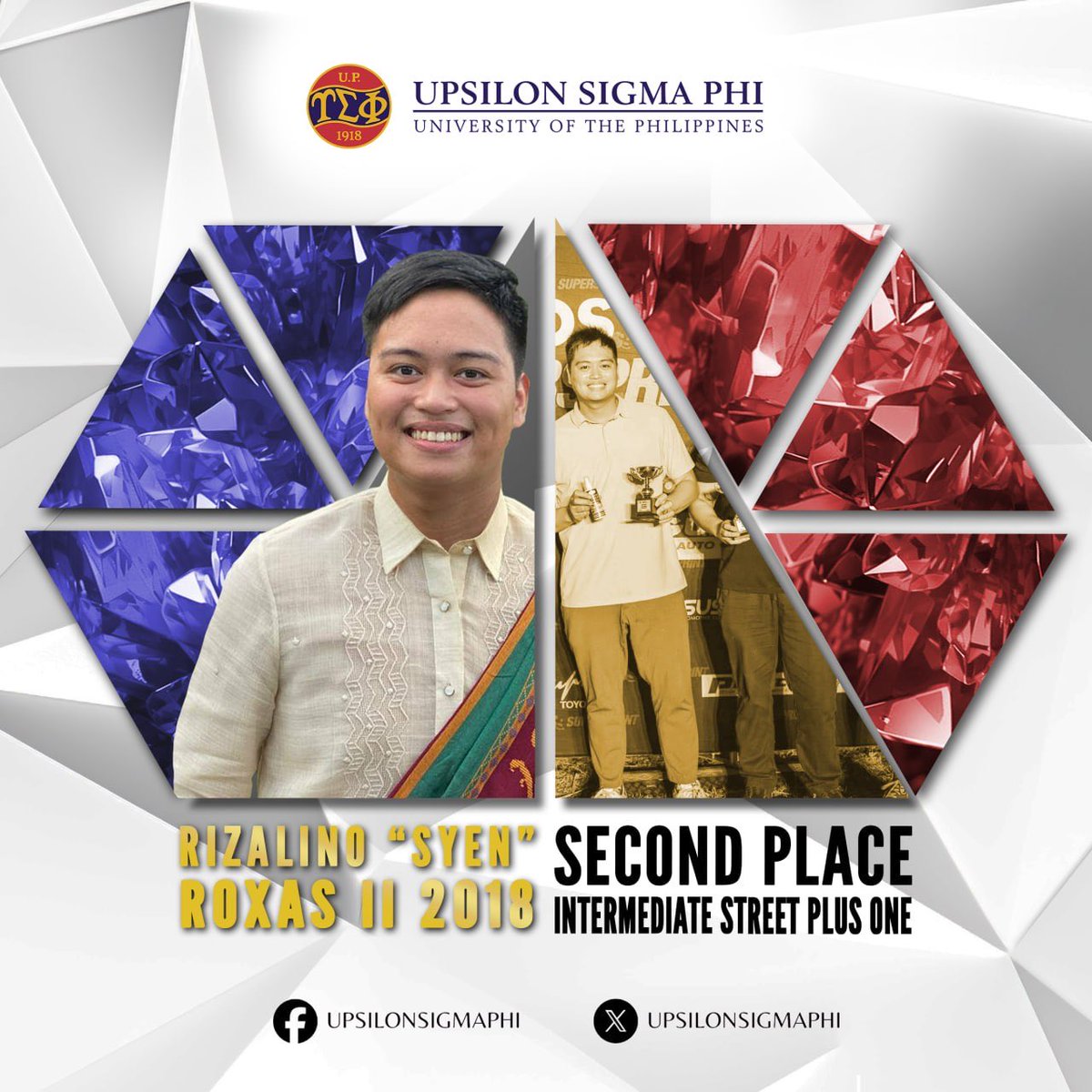 upsilonsigmaphi's tweet photo. The Upsilon Sigma Phi congratulates 𝗙𝗲𝗹𝗹𝗼𝘄 𝗥𝗶𝘇𝗮𝗹𝗶𝗻𝗼 "𝗦𝘆𝗲𝗻" 𝗖. 𝗥𝗼𝘅𝗮𝘀 𝟮𝟬𝟭𝟴 for winning 2nd Place in the Intermediate Street Plus 1 of the 2026 ENEOS Super Sprint Round 2 last 22 March, 2026.

The ENEOS Super Sprint is an annual motorsport series https://t.co/HOWhEI2Zz7