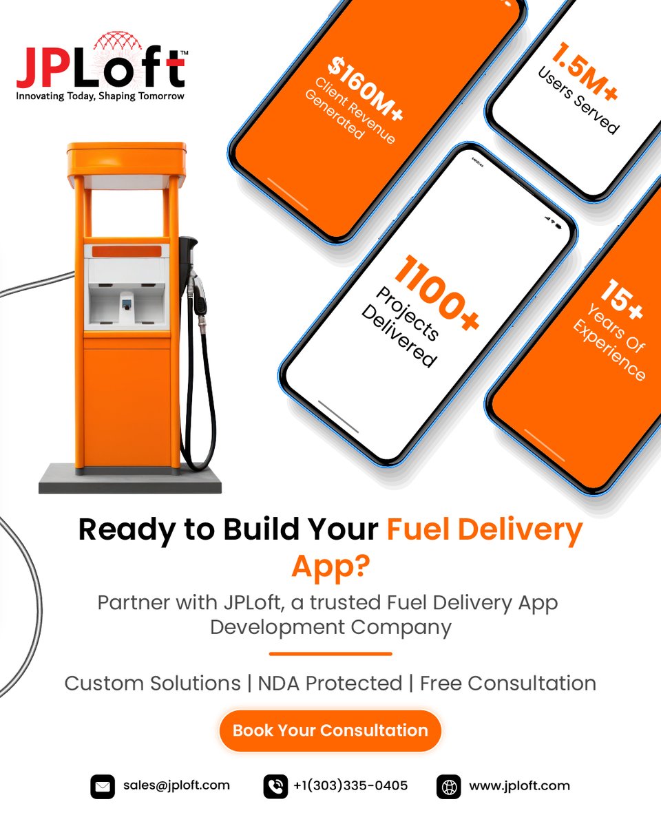 jploftsolutions's tweet image. Still running fuel operations manually? 
You're losing revenue. 
Explore how we at JPLoft are transforming fuel delivery with smart apps ⛽ jploft.com/fuel-delivery-…

#FuelDeliveryAppDevelopment #OnDemandApp #MobileAppDevelopment #AppDevelopmentCompany #JPLoft