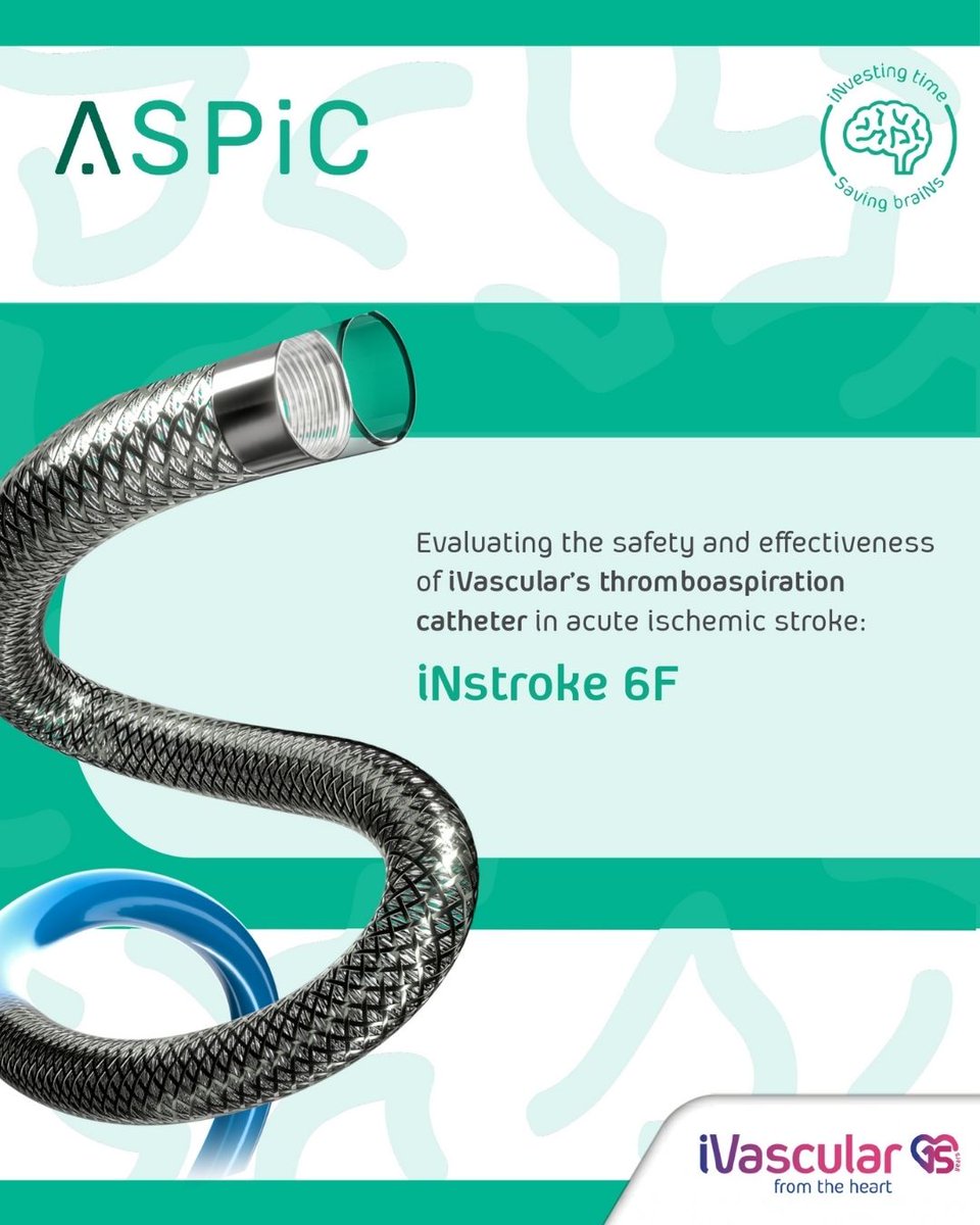iVascularNeuro's tweet photo. We're proud to highlight the #ASPiC study, led by Dr Alejandro González (Hospital Universitario Virgen del Rocío, Seville, Spain).

ASPiC is a first prospective, single-arm, single-centre study evaluating the efficacy and safety of the #iNstroke6F thromboASPiration catheter in acute ischaemic stroke.

Stay tuned,  clinical results coming soon.