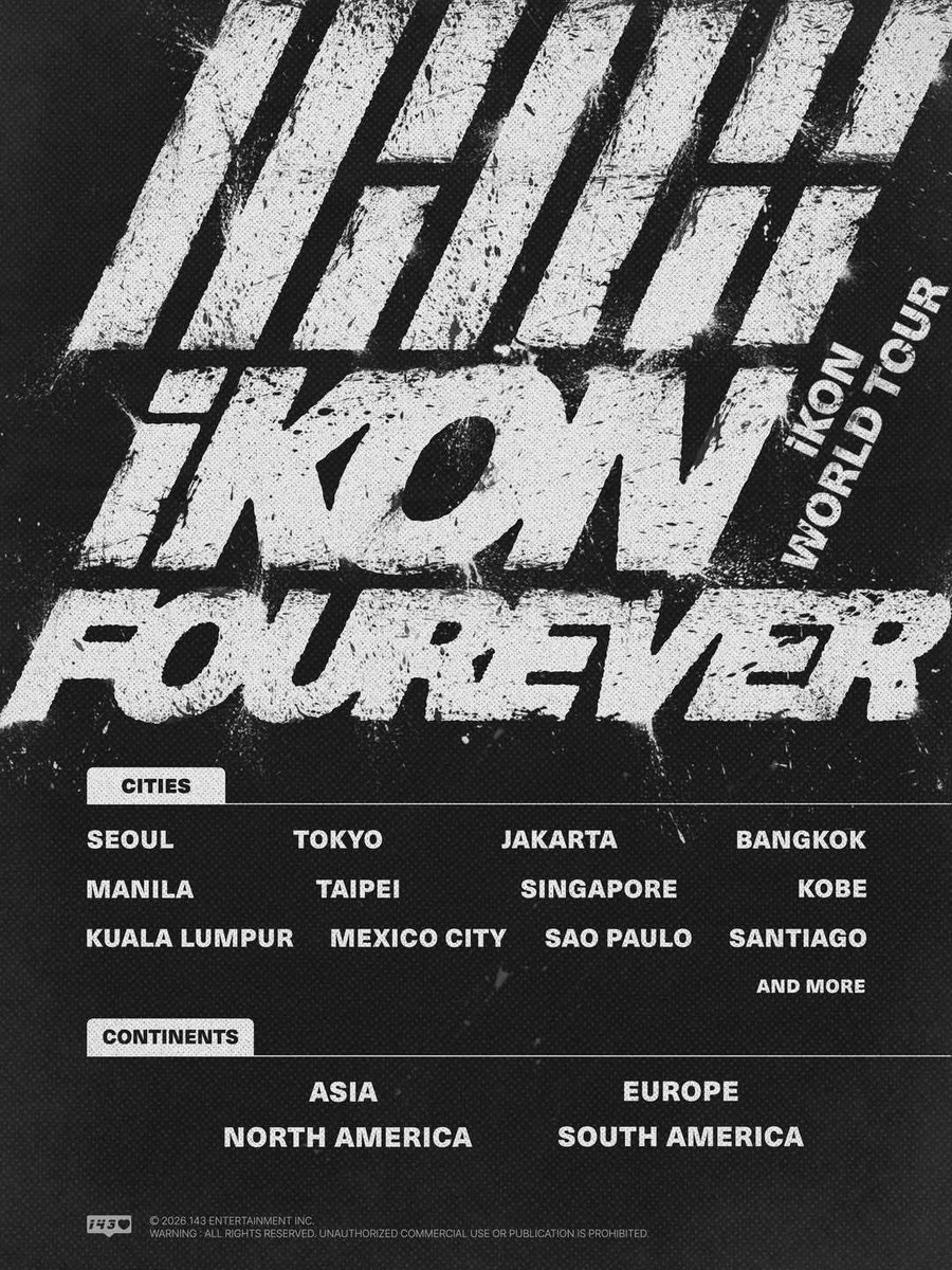 iKONICS, READY YOUR HEARTS ❤️

iKON is bringing their “iKON FOUREVER” world tour to Manila! Exact details for the Manila stop are still under wraps. 

The group last performed in the country on April 7, 2024, with their “iKON Limited Tour – Get Back” concert.

(📸: iKON /