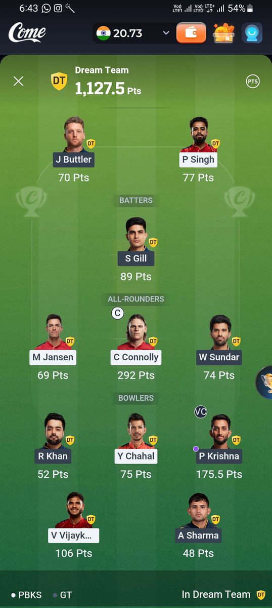 imjitendrasingh's tweet photo. @Comecom_IN जब आपने अपने एप में extra player का option नहीं दिया है तो substitut player prasiddh krishna dream team में क्यों हैं https://t.co/t5XgsJeIjE