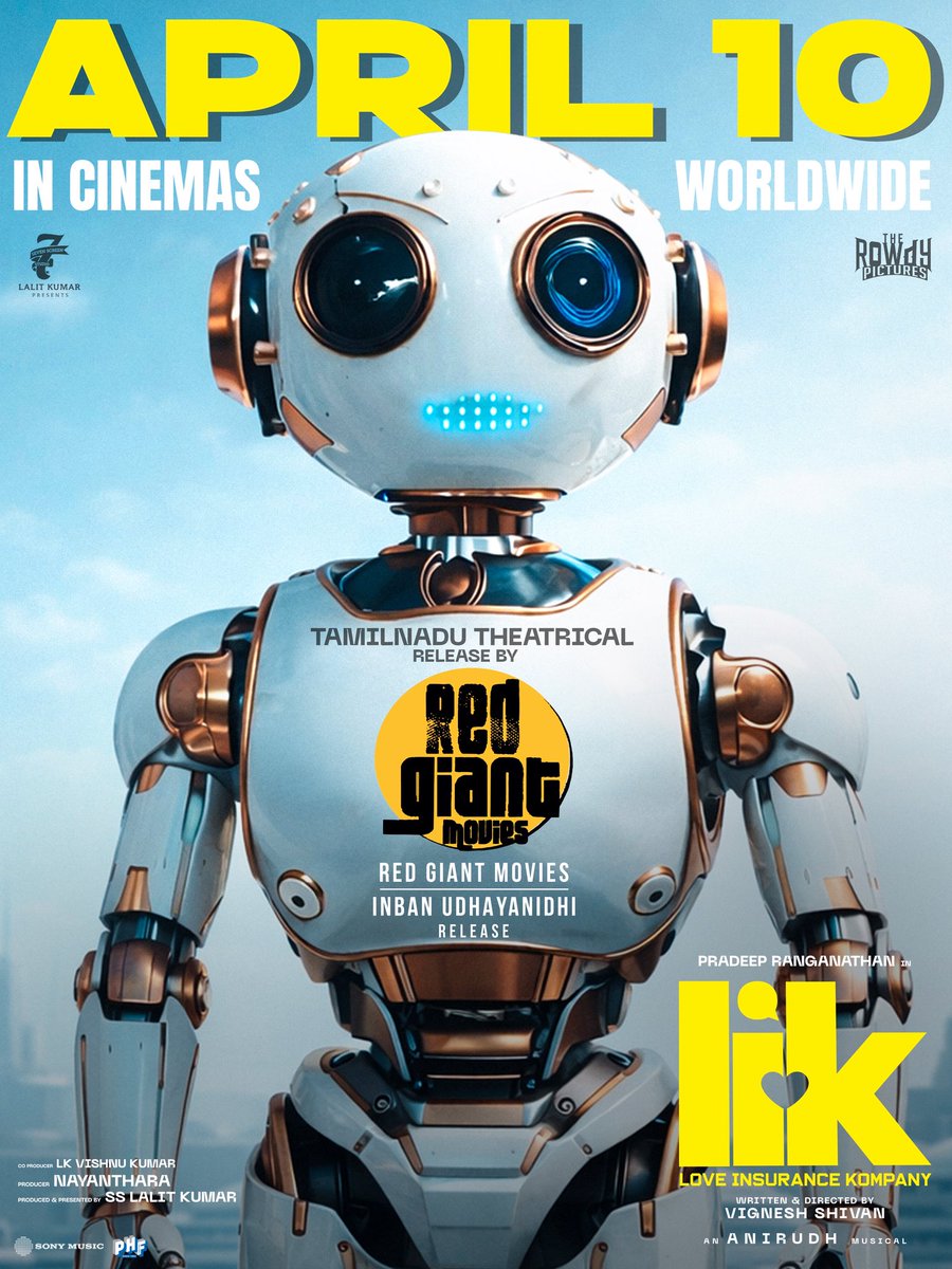 #LIK TamilNadu theatrical release by <a href="/RedGiantMovies_/">Red Giant Movies</a> 🔥

#LIKFromApril10 
#LIK #LoveInsuranceKompany

An <a href="/anirudhofficial/">Anirudh Ravichander</a> musical 🎵 
A #Wikki original 

 <a href="/pradeeponelife/">Pradeep Ranganathan</a> #VigneshShivan <a href="/anirudhofficial/">Anirudh Ravichander</a> <a href="/IamKrithiShetty/">KrithiShetty</a>
<a href="/iam_SJSuryah/">S J Suryah</a> #RaviVarman 
<a href="/iYogiBabu/">Yogi Babu</a> <a href="/Gourayy/">Gouri G Kishan</a>