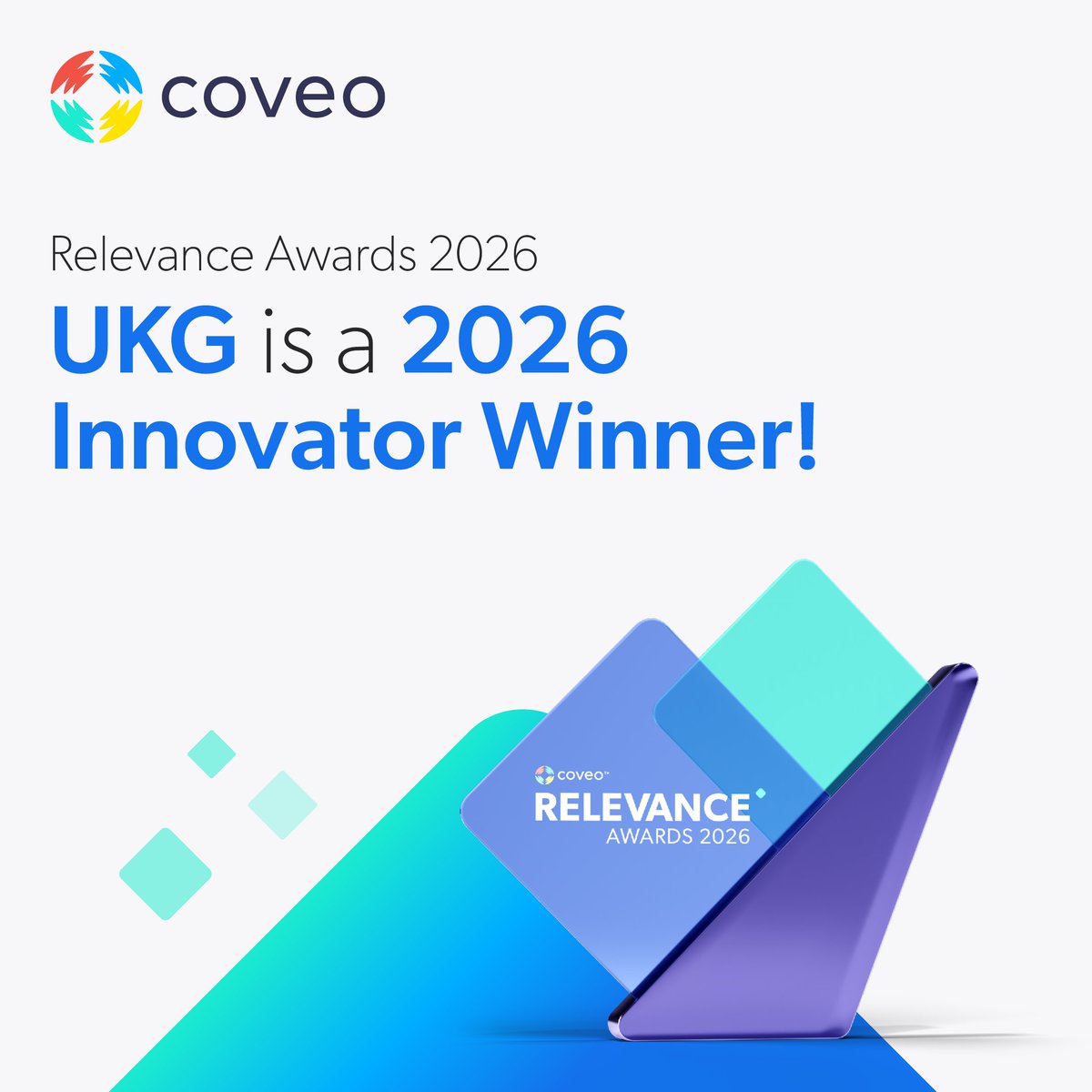 Britt_Peeples's tweet photo. UKG has been recognized as an Innovator in Coveo's 2026 Relevance Awards!

Proud to see us named alongside organizations pushing AI forward in meaningful, practical ways. Not just experimenting, but improving how people find information, get support, and work more effectively. https://t.co/uBzPStl6YA