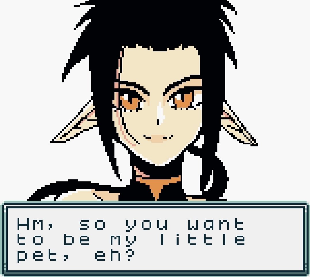 guireyart's tweet photo. I made a gameboy color game! Huh, april fools? No, seriously!

Gatha's Trial is a retro styled little romp made in GB Studio! Available to patrons through my discord, be sure to check it out and see how well you do at serving this dark elf ;) #giantess #sizetwitter #GBstudio https://t.co/BDN3efMdZa