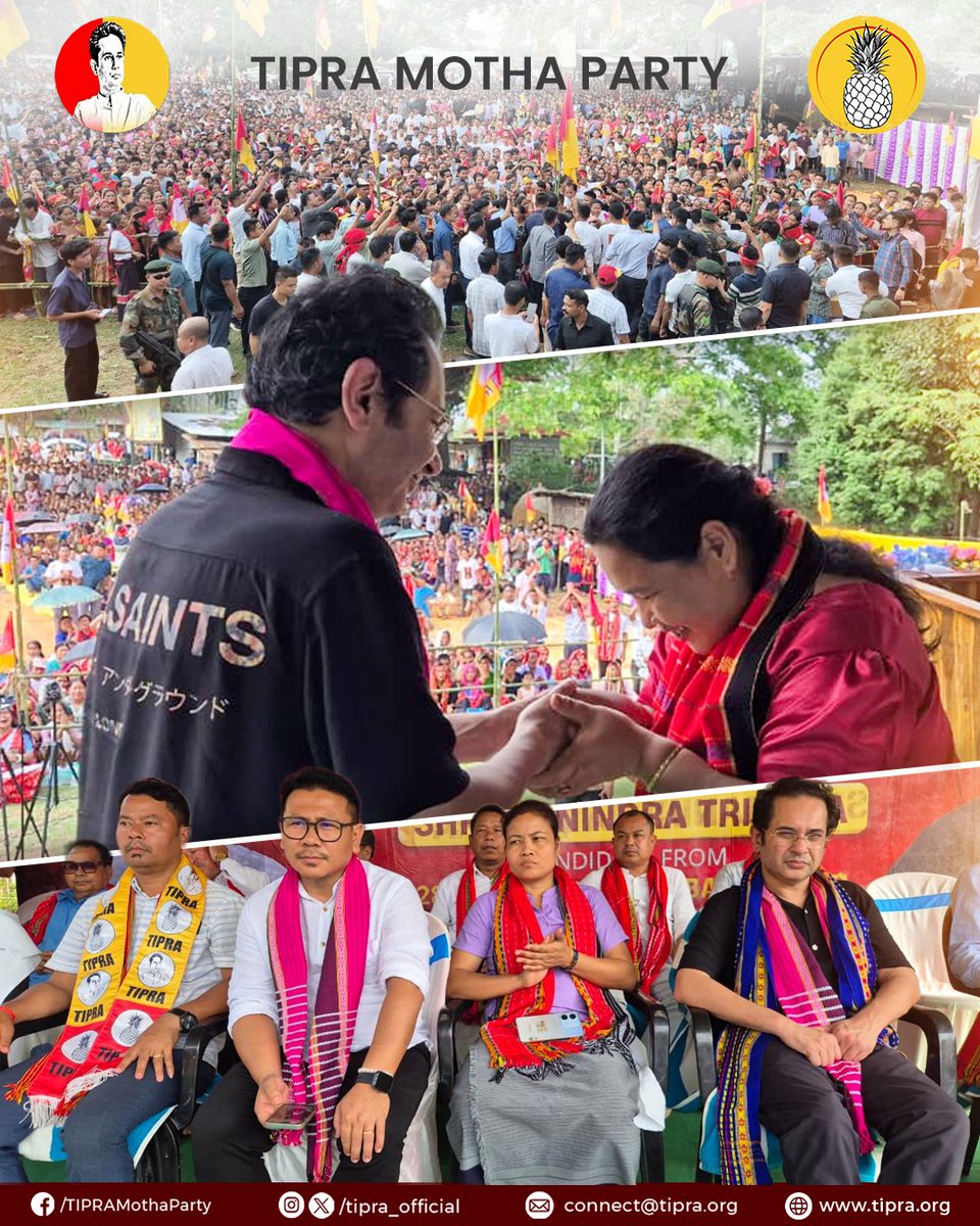 tipra_official's tweet photo. Today, a massive Mass Gathering was addressed by #Bubagra @PradyotManikya at Silachari Motor Stand.
On 12th April 2026 (Sunday), press the Pineapple button and make #Thansa win! 🍍
#VoteForBubagra
#VoteForThansa
#VoteForTIPRA
#VoteForPineapple
#TIPRAinTTAADC
#TIPRA #TIPRAsa https://t.co/6EHZRjyCtr