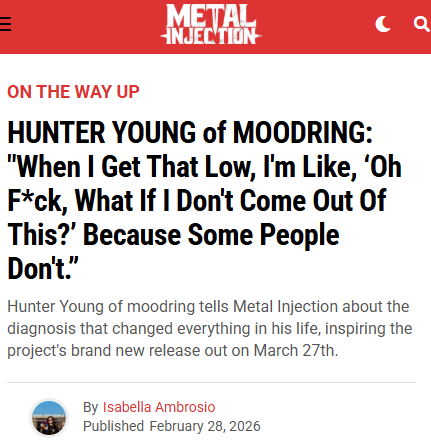 TomKindlon's tweet image. Hunter Young of alt metal band Moodring has ME/CFS, fibromyalgia and POTS

metalinjection.net/on-the-way-up/…

Warning: contains the F-word

#MEcfs #Fibromyalgia