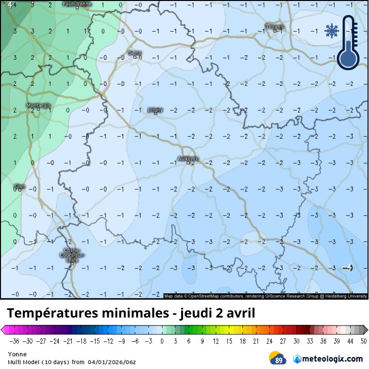 meteo_89's tweet image. ⚠️🥶 De nouveau un fort risque de #gel la nuit prochaine et jeudi matin. Les températures sous abri pourraient descendre autour de -2 voire -3 °C dans le vignoble du Chablisien.