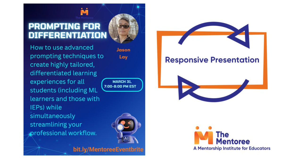 TheMentoree's tweet photo. 🙏 @jlay02, for an informative, supportive, &amp; responsive learning experience on AI Prompting for Differentiation.
“It was a really interesting session.” — and that felt true at every level.
Jason guided participants refine prompts w/ intention, improve outputs, &amp; build thinking. https://t.co/UhFphfYePV