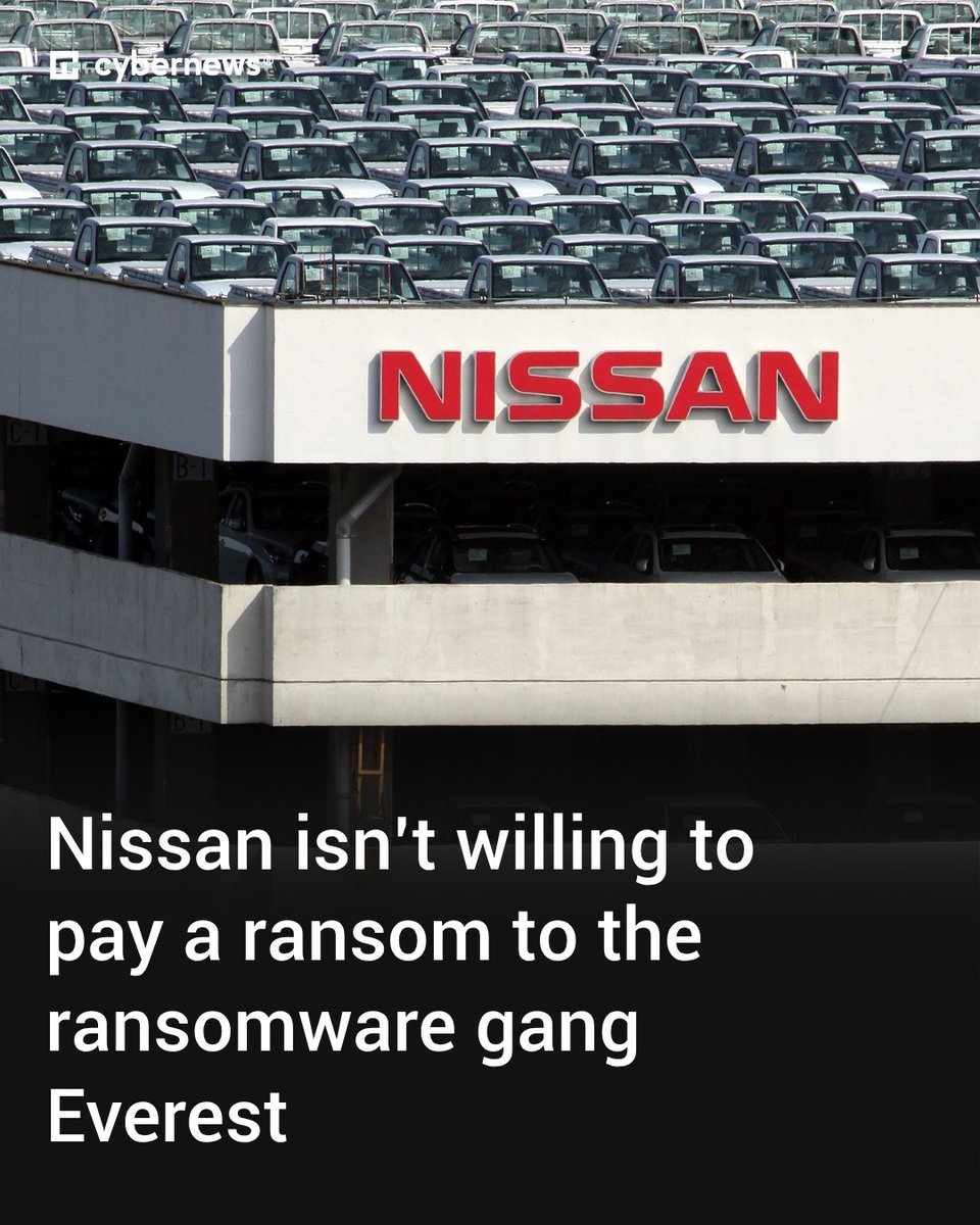 Cybernews's tweet image. Everest gang has posted new details about the breach on its dark web site. Read more about the data breach: cnews.link/everest-nissan…

#cybersecurity #databreach