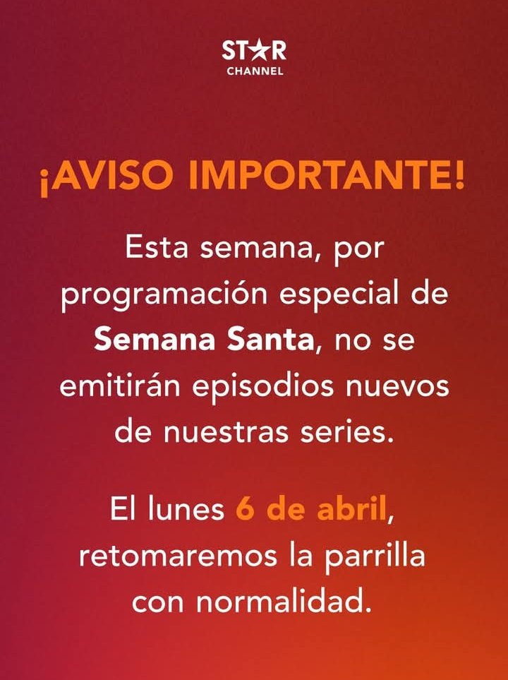 STARChannelES's tweet photo. ⭐ Esta semana, por Semana Santa, no se emitirán episodios nuevos. https://t.co/DKNvy3K54F