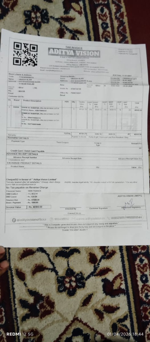 wasifzafar3's tweet photo. Service centre - Daikin @shahnawaz143_ 
Dear , I purchased a new AC installed on 31 March 2026, but its outdoor fan motor is damaged and installed in very little space. Service centre is not responding or answering calls. @DaikinIndia https://t.co/iou1Lo2Uoo