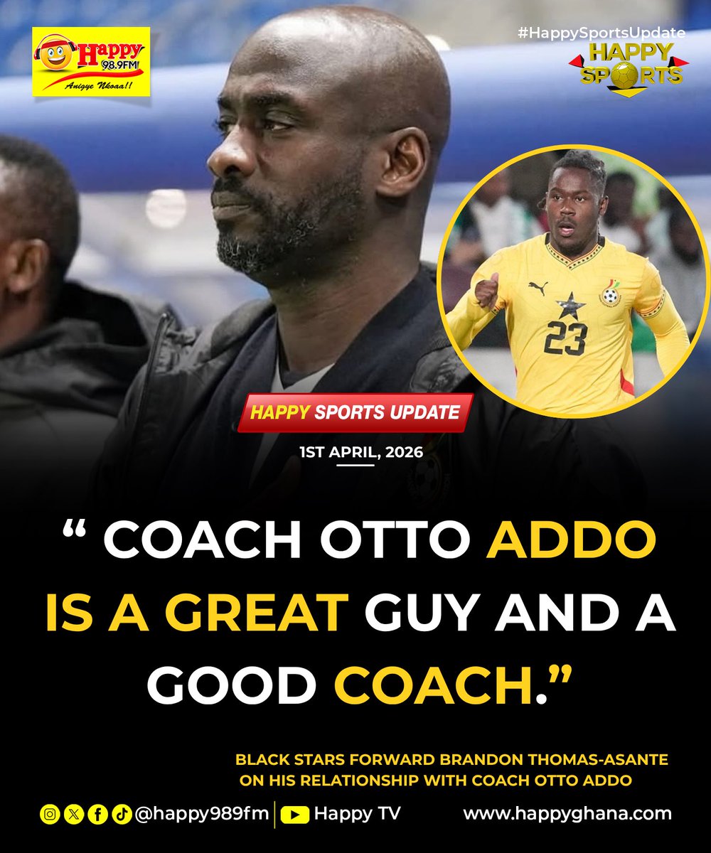YSportsGh's tweet photo. Black Stars forward Thomas Brandon-Asante has opened up on his relationship with former Ghana head coach Otto Addo.

WATCH INTERVIEW HERE: https://t.co/ejqMo7Inzn

#HappySports 
#BlackStars https://t.co/MMbHglEYqN