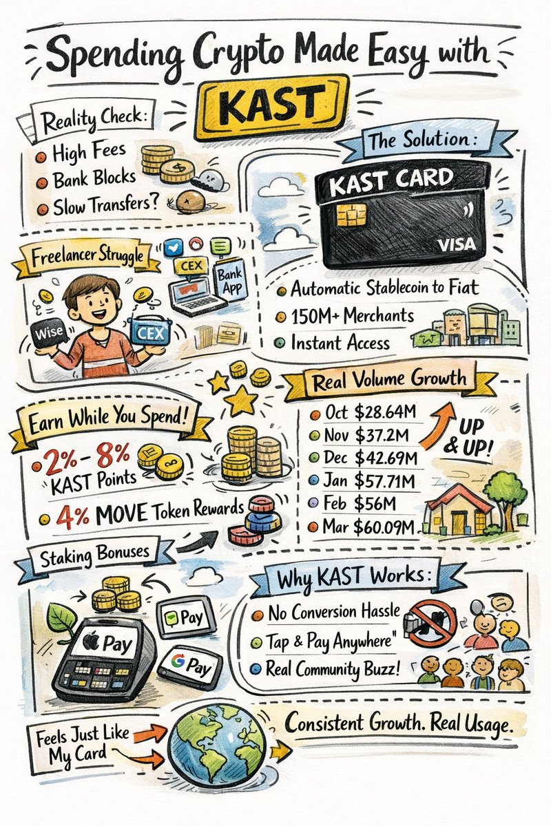 Let’s continue the journey with KAST

Have a nice evening, everyone.

👇👇👇

Let me be honest about something most people don't talk about in crypto.

The moment you actually try to spend what you've earned on-chain, reality hits fast. Conversion fees eating into your rate.