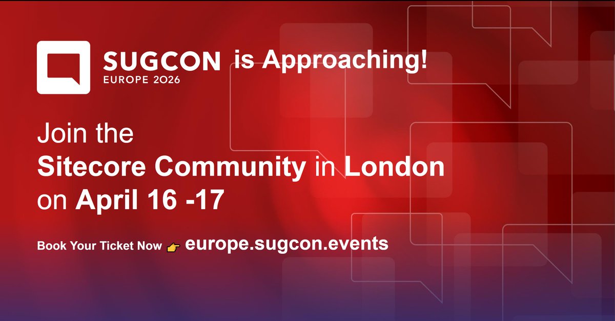 SUGCON Europe 2026 is approaching! 🚀
Join the <a href="/Sitecore/">Sitecore</a> community, learn from experts &amp; connect with peers.
🎟️ Book now: europe.sugcon.events
#SUGCON2026 #Sitecore #SitecoreAI #SUGCON #SitecoreMVP #MVPBuzz #Microsoft #SitecoreSYM #MarTech #DigitalExperience #DXP #TechEvents