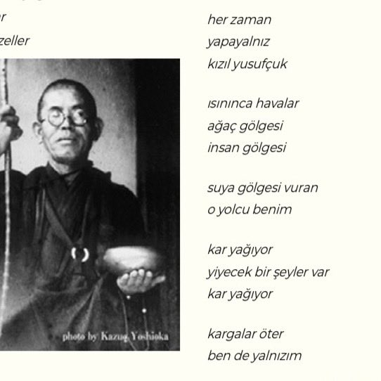 inanoner's tweet photo. Özgür biçemiyle hayku tarzının ruhuna ulaşan şair Taneda Santoka’dan (1882-1940) yirmi dört haykuyu Türkçe’ye çevirdim.  Çevirilerim Bilim ve Ütopya’nın Nisan sayısında yayınlandı. Japon şiirinden çevirilerimin okurumuzun dağarcığına katkı sağlamasını diliyorum. @bilimveutopya https://t.co/ZUlKpI3bab