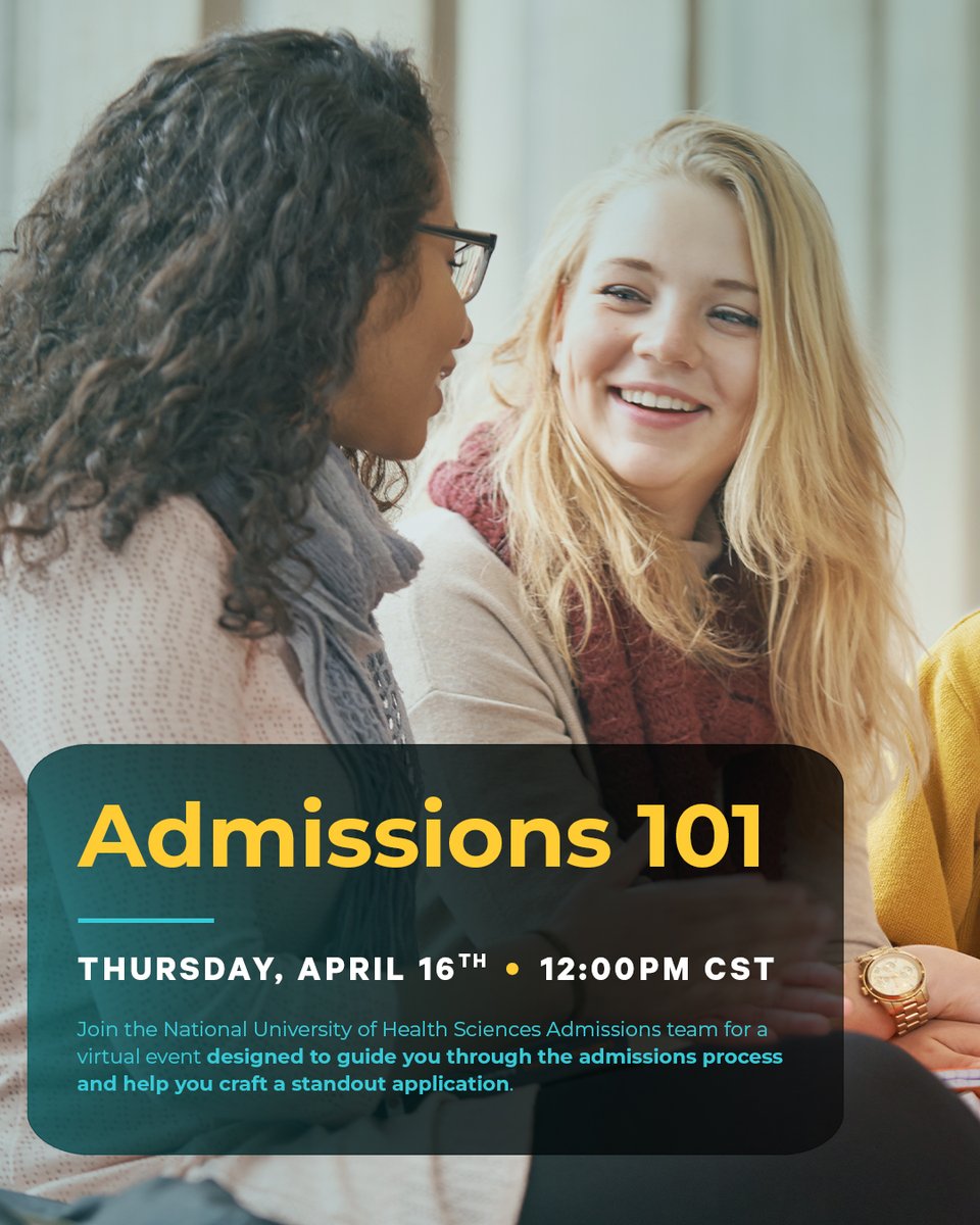 nuhsedu's tweet image. Perfect for prospective students, our Admissions 101 event will teach you how to craft a standout application, and so much more! ✨

Register Here: ow.ly/Ktl750X1LGs

#nuhs #university #functionalmedicine #holistichealth