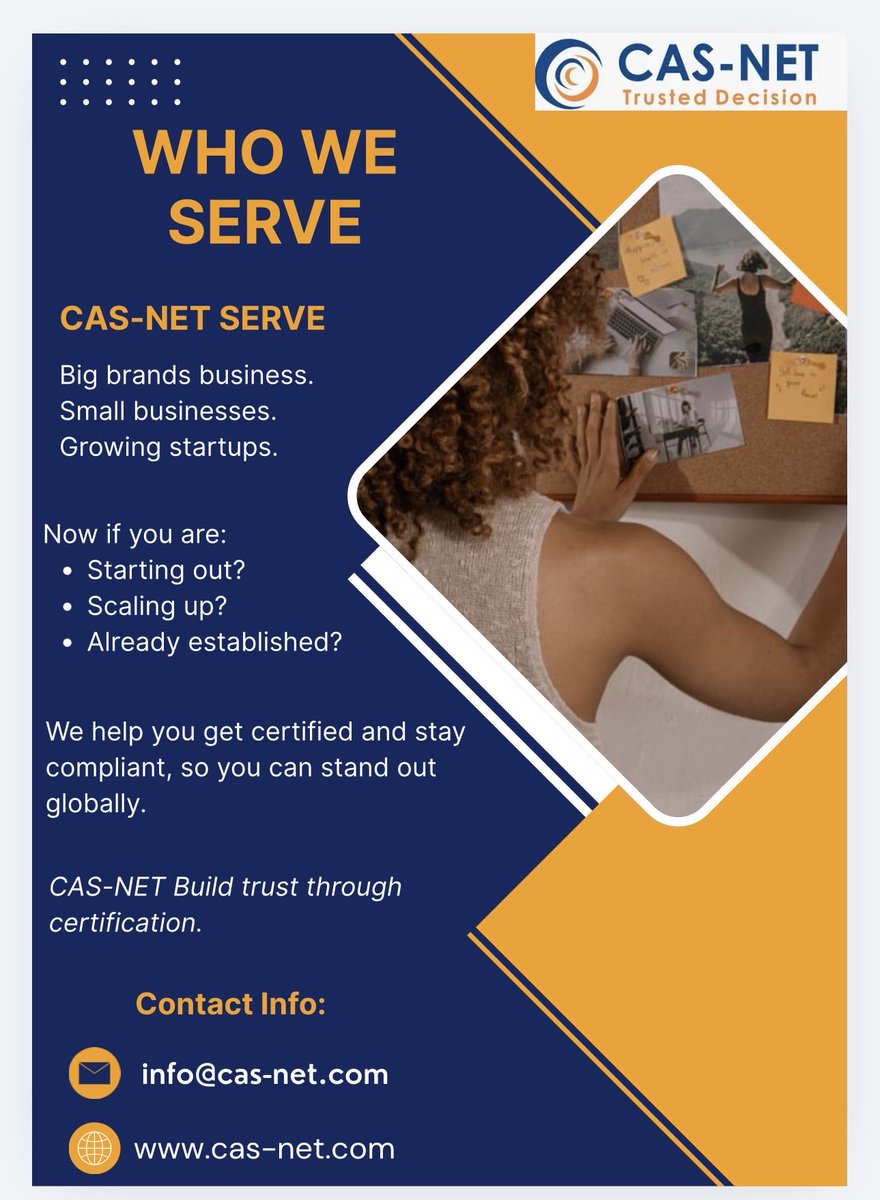 CASNETLIMITED's tweet photo. At CAS-NET, we certify organizations at every stage of growth. From startups to established enterprises. No matter your size or sector, we are here to support your journey to excellence.
#certification #conformityassessment#cas-net#isostandard https://t.co/CVllUH77oh
