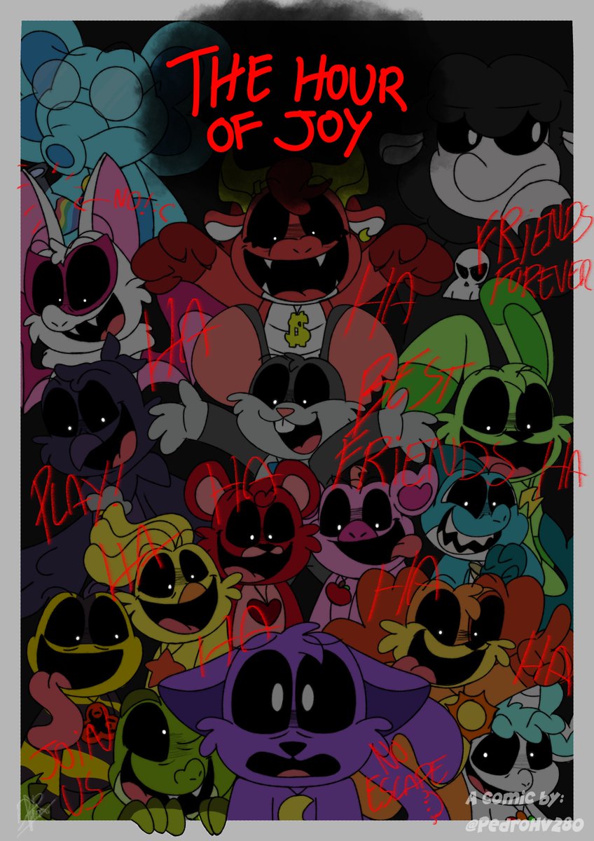 Finally finished!
The cover of the comic "The Hour of Joy" in my style!
The comic "The Hour of Joy" belongs to: <a href="/PedroHV280/">💛Teddy💛💛🐶🐶</a> 
#SmilingCritters #NightmareCritters #TheHourOfJoy #TheHourOfJoyComic