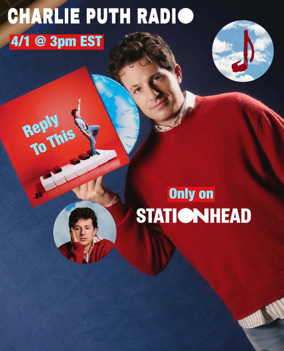 CPuthRadio's tweet photo. Join the CharliePuthRadio @stationhead channel for a #ReplyToThis Streaming party today at 3pm EST!! We will be playing all the tracks from #whateversclever by @charlieputh so come stream along with other fans and join the chat!
https://t.co/edNGdko3ef https://t.co/KnnUjJHrmz