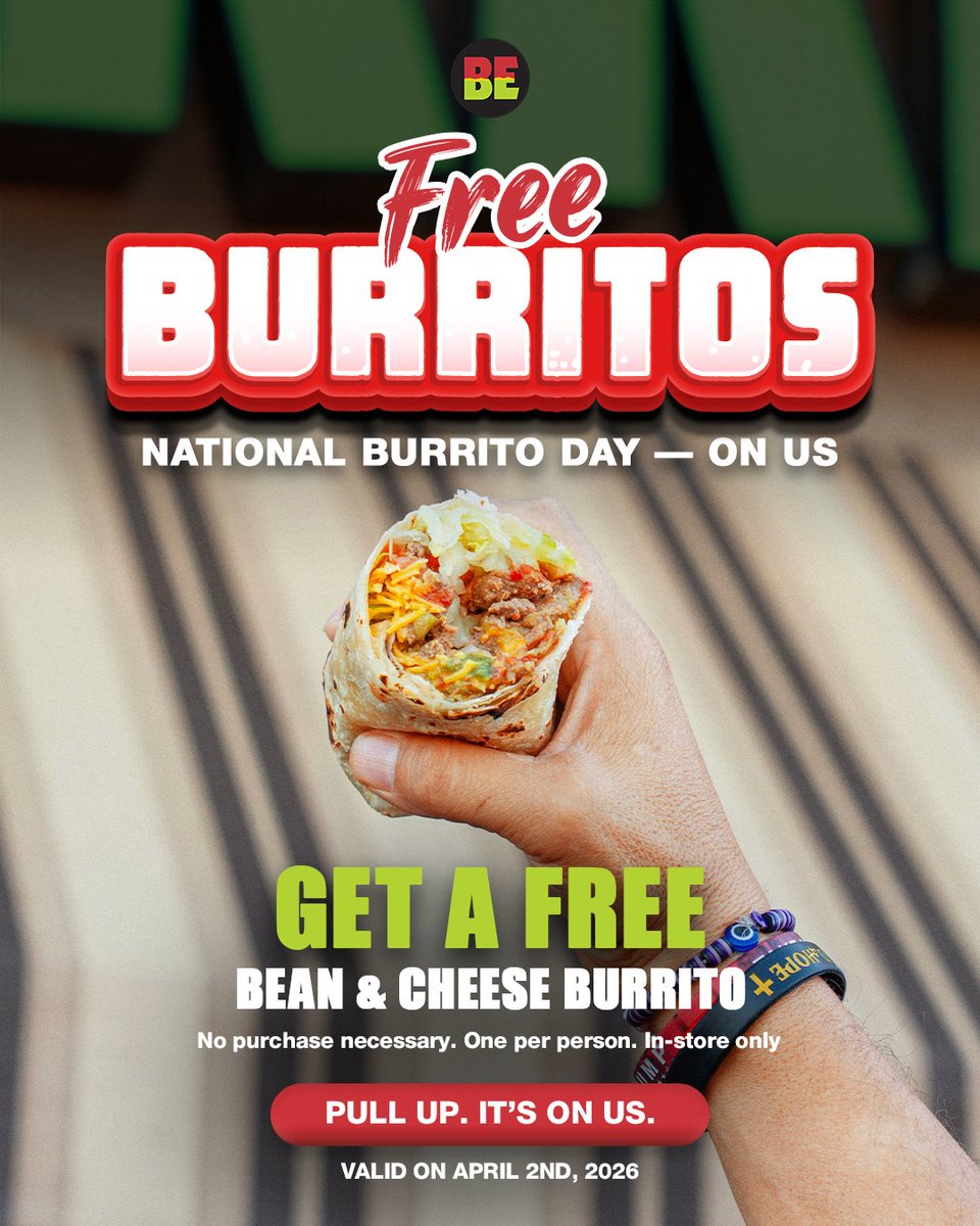 This is NOT an April Fools joke 😳🌯
FREE burritos. No catch.