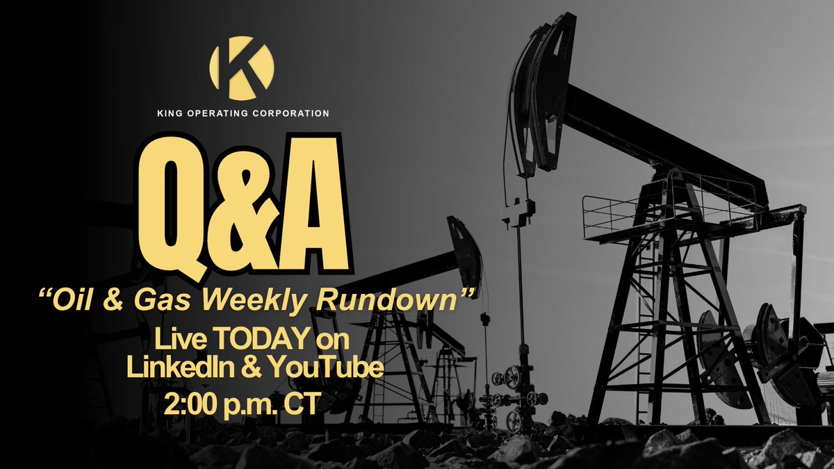 We are LIVE Now! Tune in! 
LinkedIn: na2.hubs.ly/H04D-q00
YouTube:  youtube.com/live/myMjJXTpa…
Learn more about King Operating at na2.hubs.ly/H04DYym0 
#OilAndGas #Energy #EnergyMarkets #LiveQandA #KingOperating