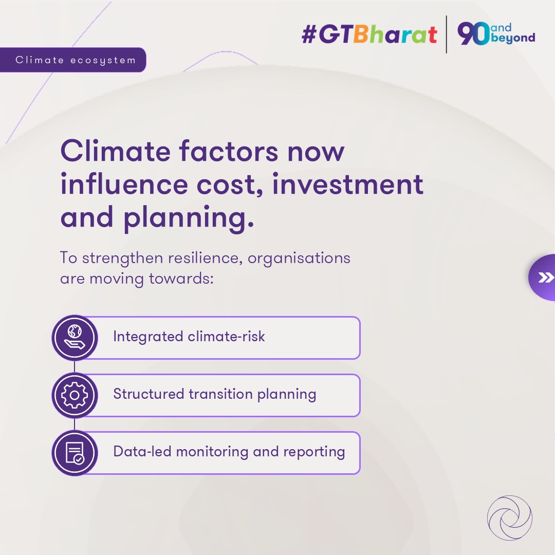 GrantThorntonIN's tweet image. #GTonEcosystems | Through our Climate ecosystem, we explore how governments, development partners and businesses can convert climate risk into strategic insight.

Learn more at grantthornton.in

#ClimateRisk #ClimateResilience #Sustainability #ESG #NetZero #ClimateChange