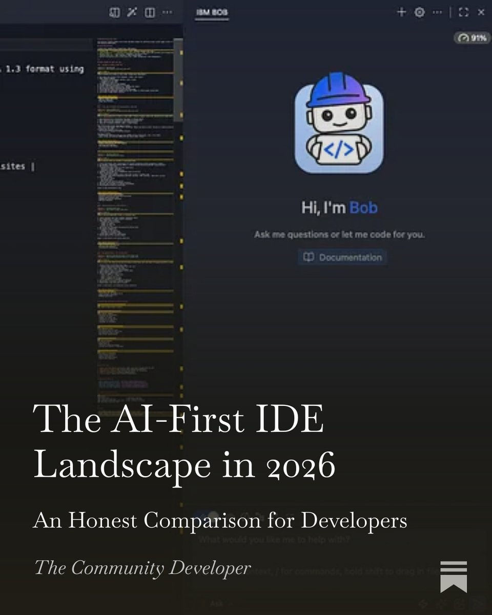 lgsreal's tweet image. The AI-First IDE Landscape in 2026 (new article)

An honest comparison of Cursor, Windsurf, GitHub Copilot, Google Antigravity, TRAE, IBM Bob, Zed &amp;amp; Void, pricing, privacy, and which free tier is actually worth it.

👉 lgsreal.substack.com/p/the-ai-first…

#Java #AI #IDE