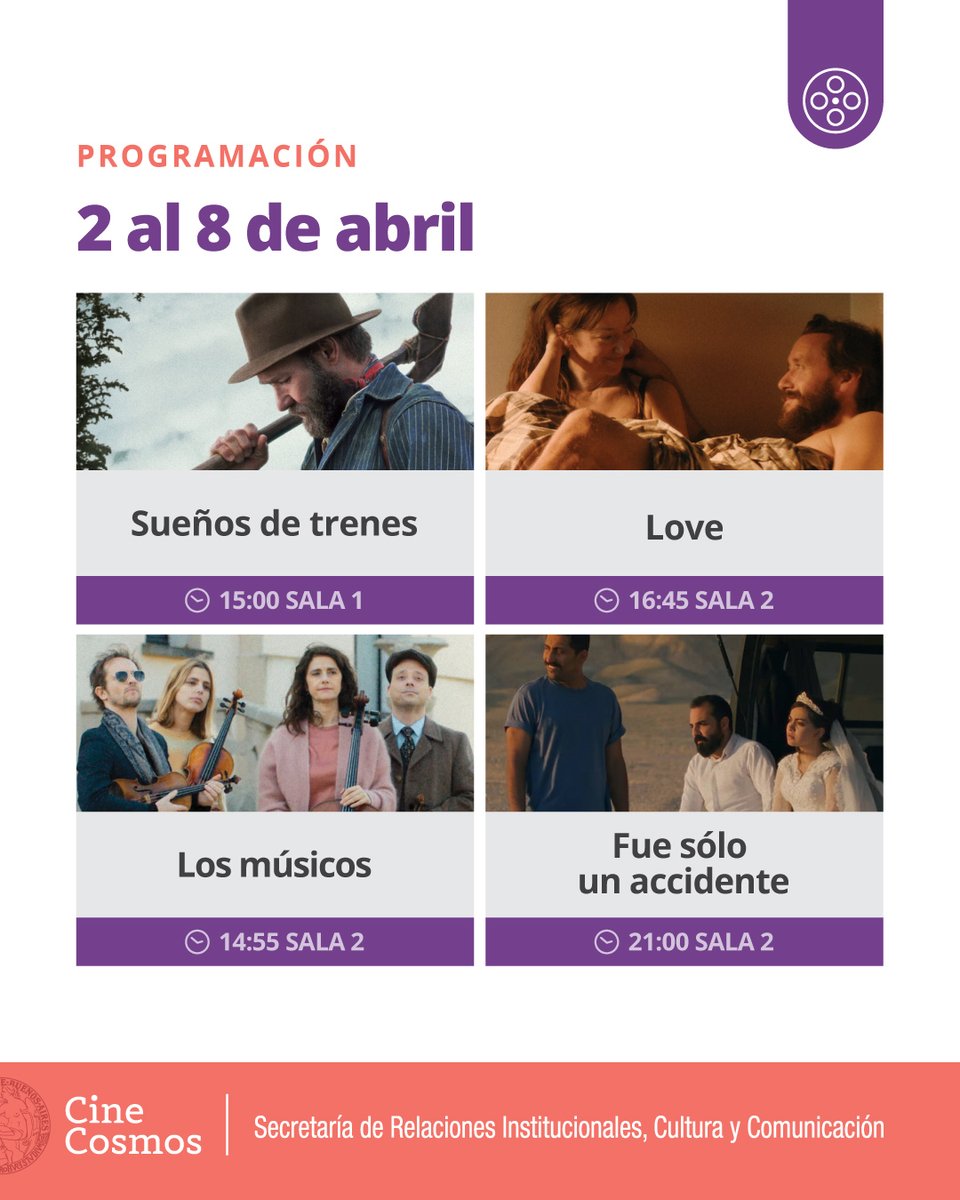 CosmosUBA's tweet photo. 🗓️ ¡Agendá la  #CarteleraCosmosUBA! – del 2 al 8 de abril!

📍 Av. Corrientes 2046 
🎟️ Entradas en boletería el mismo día de la función
🎬 ¡Este finde largo vení al #CosmosUBA! 

📲Mirá toda la info en https://t.co/ss3RqAP9jf https://t.co/Xb5qCA9jgm