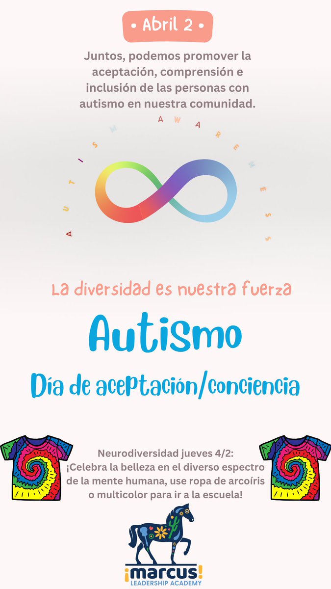 MLA_Mustangs's tweet photo. Tomorrow we recognize Autism Awareness Day. Join us as we promote understanding, inclusion, and acceptance for all.
Mañana reconocemos el Día de Concientización sobre el Autismo. Únase a nosotros mientras promovemos la comprensión, la inclusión y la aceptación para todos. https://t.co/UJliGd76kH