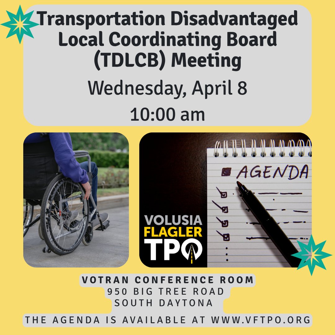 TelltheTPO's tweet photo. The TPO Grievance Committee and the TDLCB will meet on: 
📅 Wednesday, April 8
🕘 9:00 am (GC) &amp; 10:00 am (TDLCB)
📍VoTran Conf. Room: 950 Big Tree Road, South Daytona
📃 The agenda is available at https://t.co/fNCwmtEup0 https://t.co/9itpdXPcQy