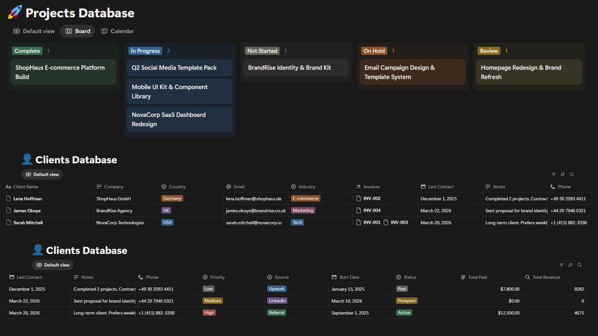 DakhazBrefcani's tweet image. Running a freelance business from 5 different apps? Stop. 🛑
Freelancer Pro OS brings everything into one Notion workspace: • Client CRM • Project Tracker • Invoice Dashboard
Get organized: whop.com/dakhaz-studio/…

#Notion #Freelancer #Solopreneur
