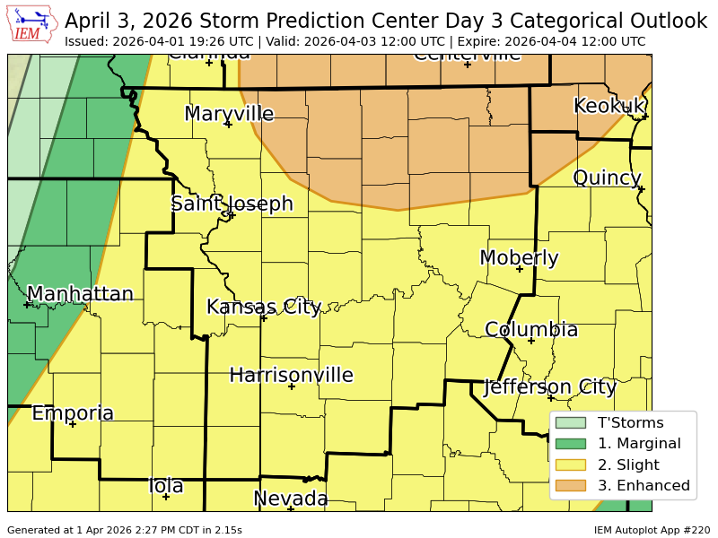 #SPC issues Day 3 Enhanced Convective Risk at Apr 1, 19:26z for EAX spc.noaa.gov/products/outlo…