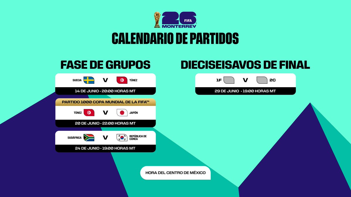 MonterreyFWC26's tweet image. Tenemos el calendario completo de los partidos de nuestra sede durante la Copa Mundial de la FIFA 26™️. 🏆⚽️

Recibimos con los brazos abiertos el privilegio de contar con estas selecciones en nuestra casa mundialista. 🫶🏼

#WeAreReady #SomosMonterrey #Somos26 #FIFAWorldCup