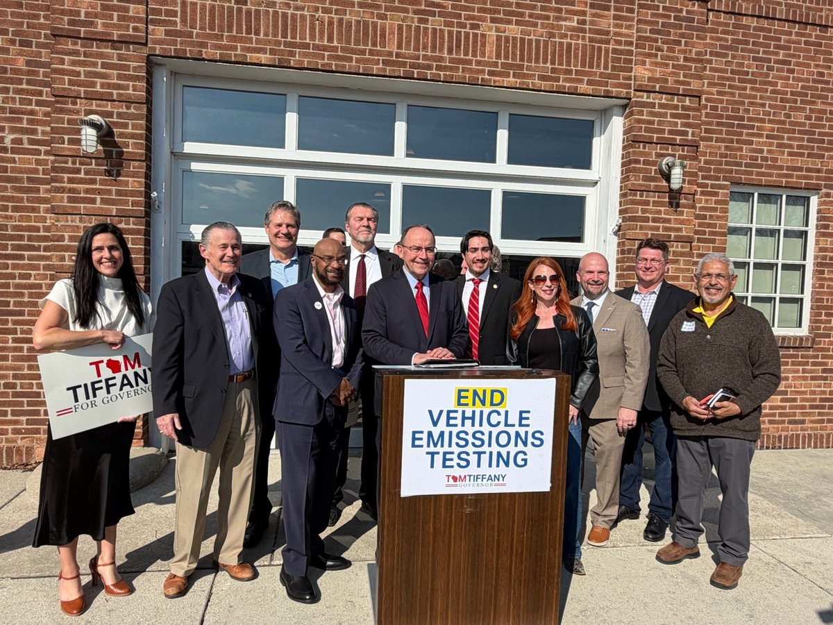 willmartinWI's tweet image. PROUD TO STAND WITH @TomTiffanyWI, our #Republican legislators, and @mkegop as Tom calls for ending emissions testing in #Wisconsin. Up to 750,000 car owners in just 7 counties must comply annually. Today's cars are cleaner &amp;amp; more efficient, which is why 97% pass. Tom will end