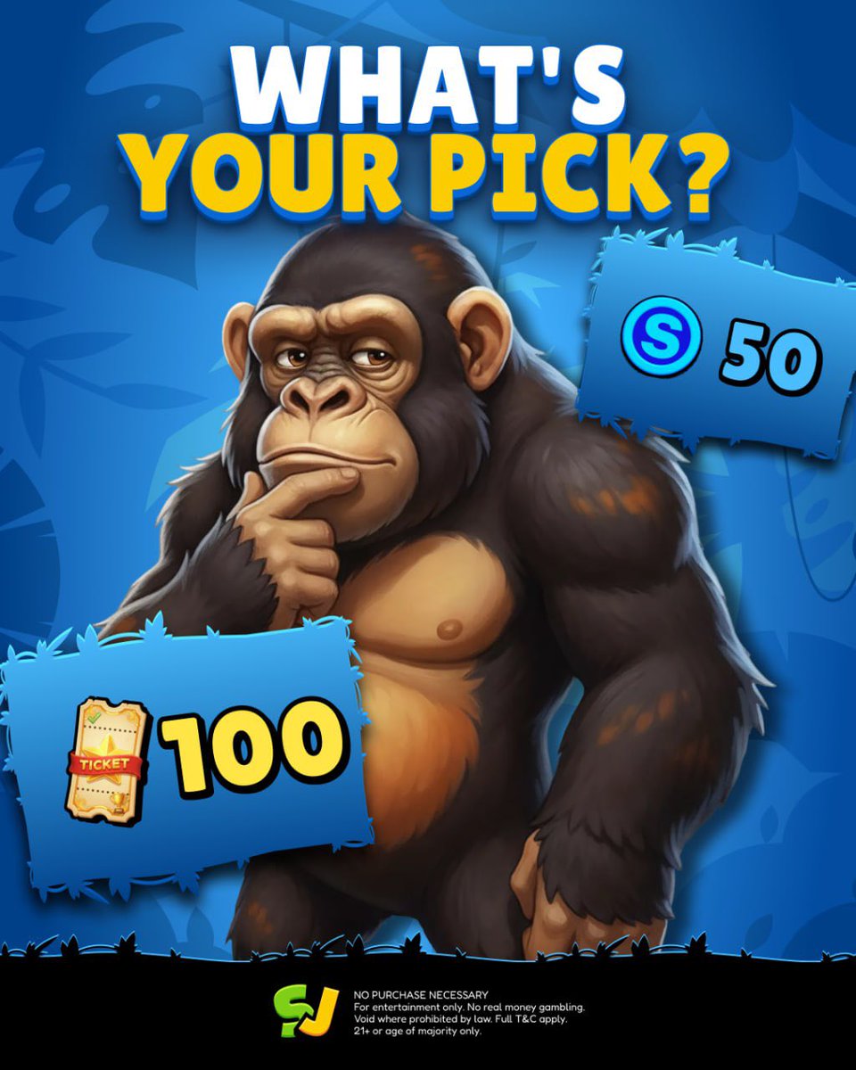 sweepjunglecom's tweet photo. 🤔 What’s your pick?

Two rewards are on the table:
🪙 S 50 or 🎟 100 Tickets

Which one would you choose?

💬 Drop your pick in the comments and trust your instinct 🍀 #free #freegames #slots  #playforfun #socialcasino

https://t.co/brkAsy6KyZ https://t.co/7uTphiXbhs
