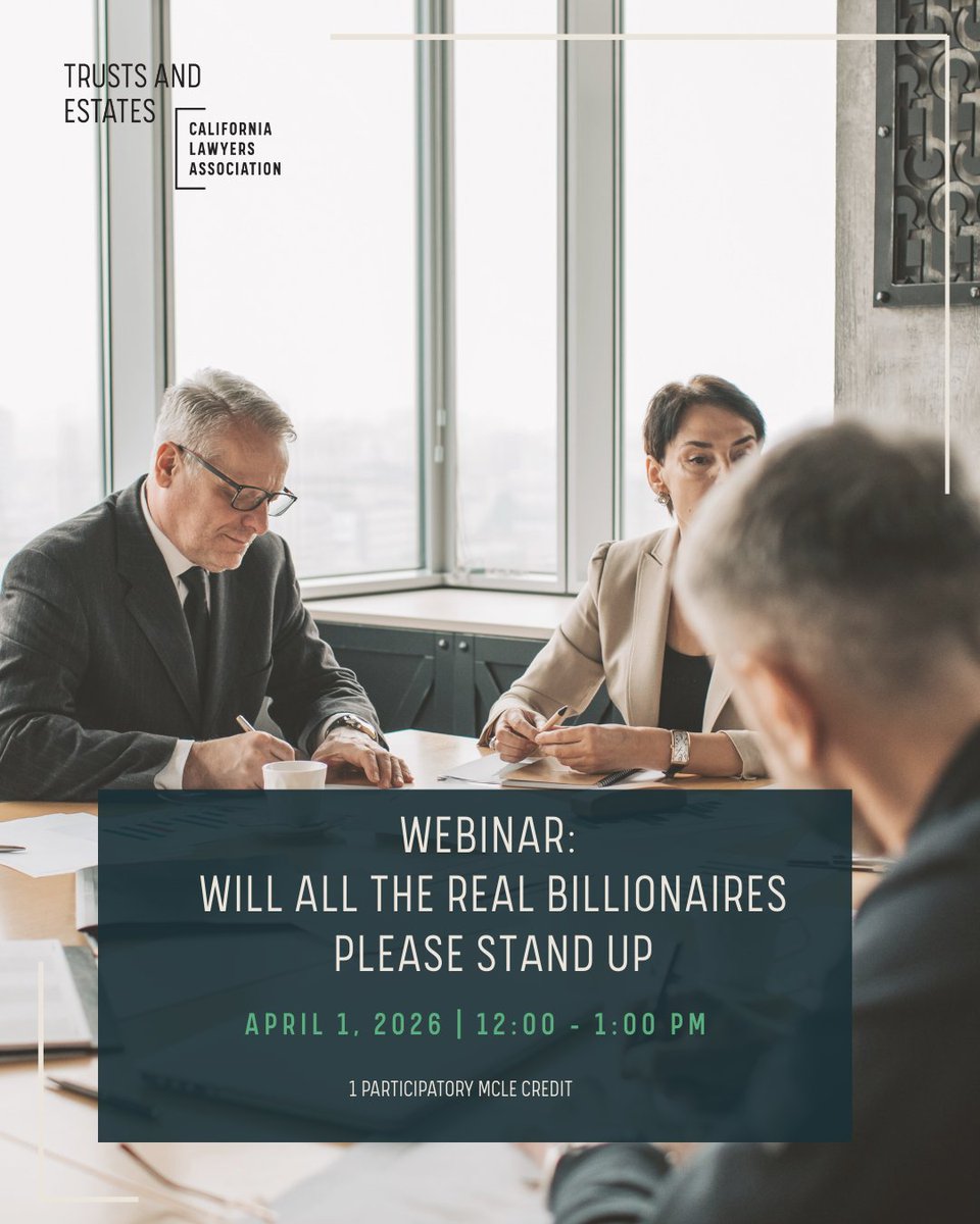 Join us today, 4/1, at 12:00 PM for Will All the Real Billionaires Please Stand Up? as our speakers break down California’s proposed “Billionaires’ Tax.”

🎤 Jennifer Scharre &amp; Ryan Szczepanik 

Join us here: calawyers.org/event/webinar-…