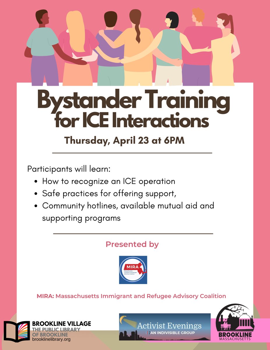 MIRACoalition's tweet photo. Join MIRA for a 'Know Your Rights' training at the Brookline Village Public Library on April 23rd at 6pm.

Register below ⤵️
https://t.co/AqYkMRdxad https://t.co/ApYSTRfgAu