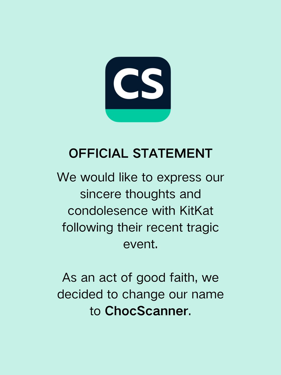 CamScanner's tweet image. CamScanner is now changing our name to ChocScanner! With this change, new features for "cleaning" and "saving" your chocolate is also released! Welcome to try us! #camscanner #scannerapp #AprilFool #Chocolate #KitKat