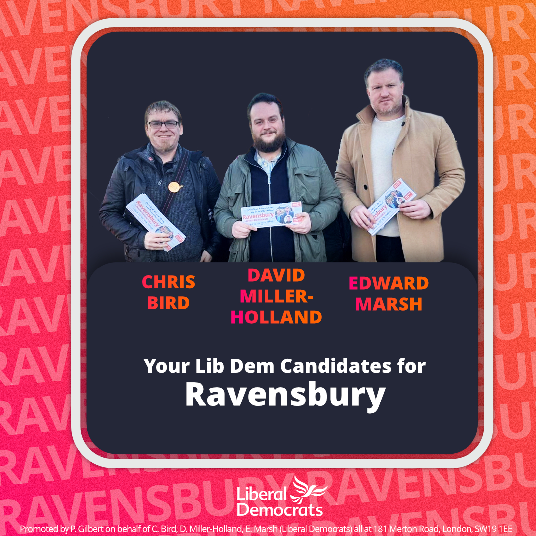 MertonLibDems's tweet photo. Meet Chris, David and Edward, your Liberal Democrat team in Ravensbury!

You can find out more about them and their priorities for the community here:

https://t.co/sEQfIaJVeS https://t.co/HjfRk5m7L6