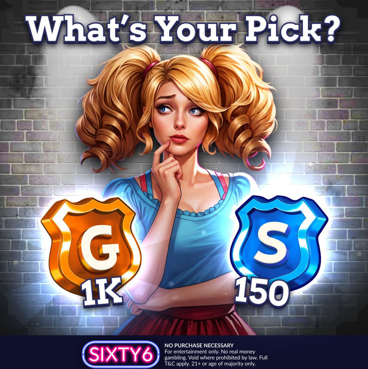 sixty6com's tweet photo. 🤔 What’s Your Pick?

Two options are on the table… but you can choose only one.

🟡 1K Gold Coins
or
🔵 150 Sweep Coins

💬 Tell us your choice in the comments: G or S?
Let’s see which reward players prefer!  #free #freegames #slots  #playforfun #socialcasino

https://t.co/mFwcb0RmmQ
