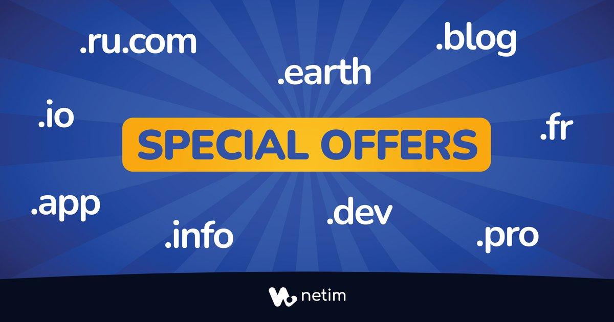 Netim_com's tweet image. Like every month, Netim has compiled a selection of its best current deals ⏳💥

Discover our special offers to register your #DomainName at the best price 🔥👇
blog.netim.com/en/our-news/do…