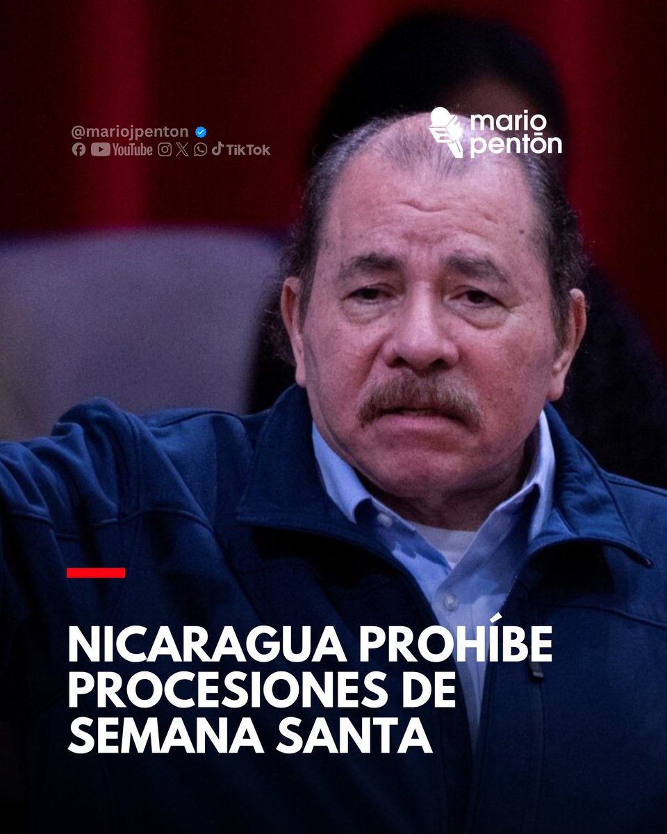 MarioJPenton's tweet photo. 🔴Nicaragua mantiene la prohibición de procesiones públicas durante la Semana Santa, medida que ha sido denunciada como una violación a la libertad religiosa. Funcionarios de Estados Unidos y líderes políticos criticaron al régimen por impedir a los fieles practicar su fe, destacando que estas restricciones se repiten desde hace varios años.

⭕La medida ha provocado la cancelación de miles de procesiones y otras actividades religiosas clave en distintas diócesis. Además, se reportan limitaciones adicionales a ceremonias católicas y una creciente represión contra la Iglesia en el país.

MARTÍ NOTICIAS