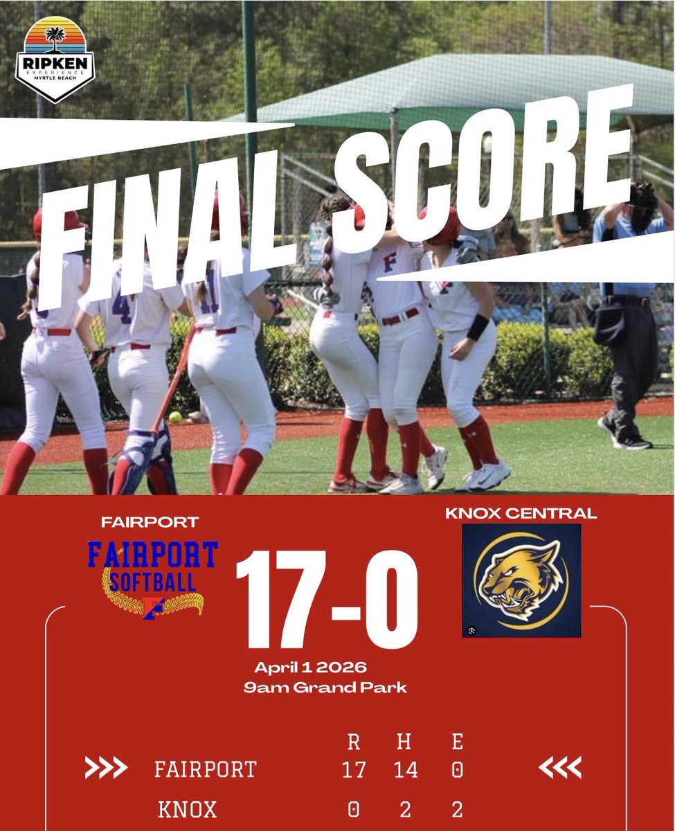 Fairport Red Raiders dominated in a 17–0 win. The team scored early and often, adding multiple runs. Lucy Greco earned the win, allowing just 2 hits over 5 scoreless innings while striking out 4. <a href="/PrimetimeBall_/">Primetime585⭕️</a> <a href="/PickinSplinters/">Paul Gotham</a> <a href="/DandC/">Democrat & Chronicle</a> <a href="/DandC_Sports/">@DandC Sports</a> <a href="/WeAreFairport/">Fairport Red Zone</a> <a href="/FCSDSports/">Fairport Athletics</a>