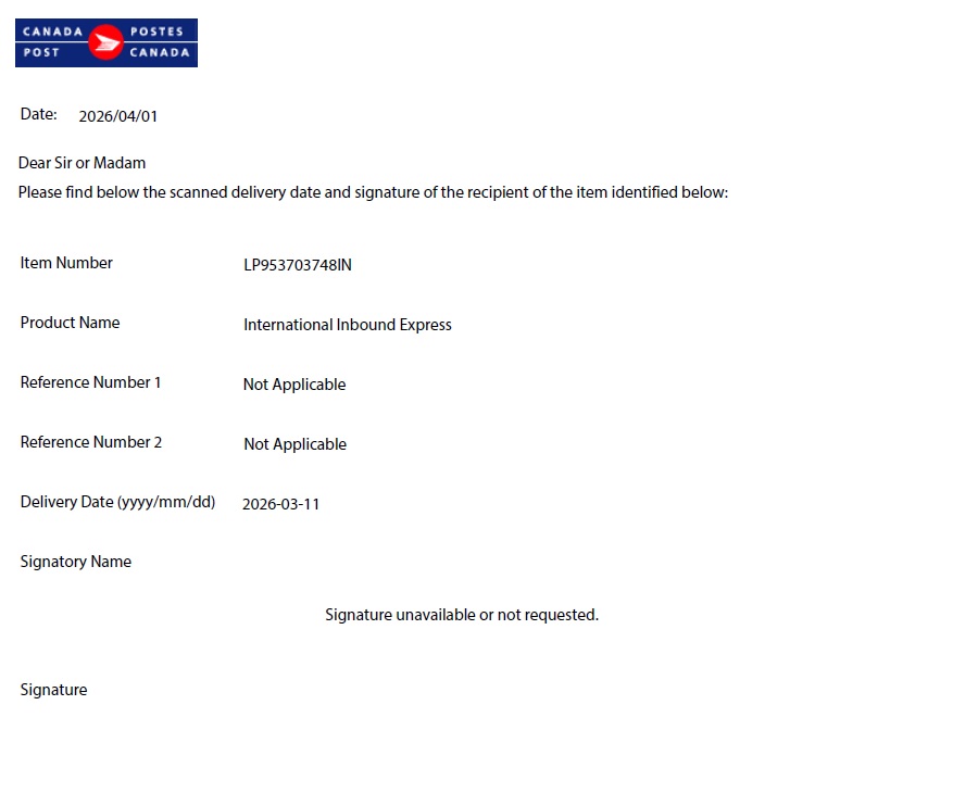 rainbowcrafts's tweet photo. I have sent package through India post - LP953703748IN. which shows delivered by @canadapostcorp  where addressee says its not received.  can @canadaposthelps  how can I  get any proof of delivery sign ? https://t.co/AhTHTHrmtM