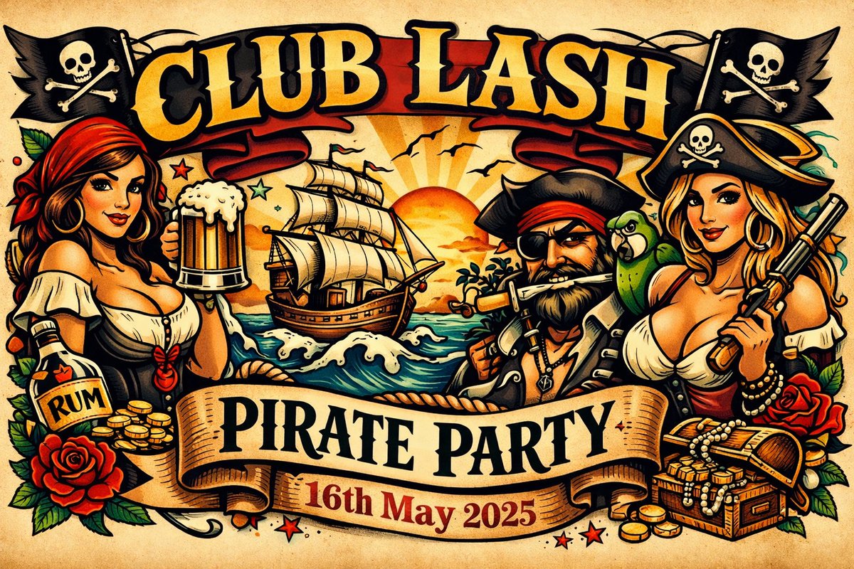 ClubLash's tweet photo. Ahoy, Ye Scallywags...... it's time to misbehave!
Prepare to set sail for a night of Rum, Revelry, &amp; a little bit of wickedness at our Pirates &amp; wenches party.... Stricly for the bold &amp; the daring!! Music to Make even the saltiest pirate dance, rum to be had &amp; good times. https://t.co/A5OogwA9am