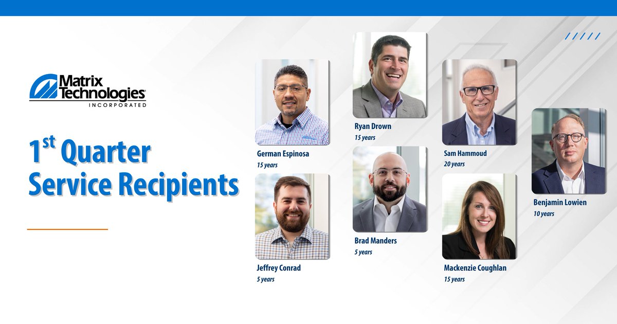 MatrixTechInc's tweet photo. Let’s give a big round of applause to our incredible 1st Quarter Service Award recipients! 👏 These team members have demonstrated years of dedication to Matrix Technologies, and we truly appreciate their hard work and commitment. 

#MatrixTech https://t.co/lBSFhZ72PF